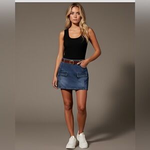 Short Denim Mini Skirt Dark Wash